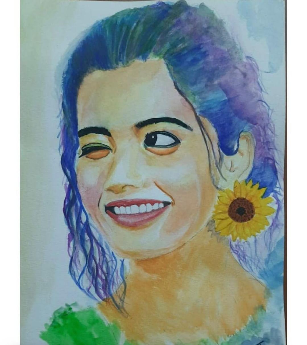 Colourfull sketch of rashmika 